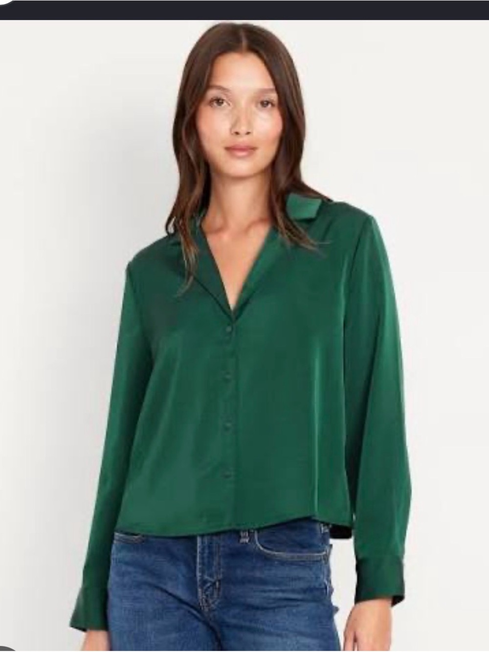 Old Navy Emerald Green Satin Button-Down Shirt